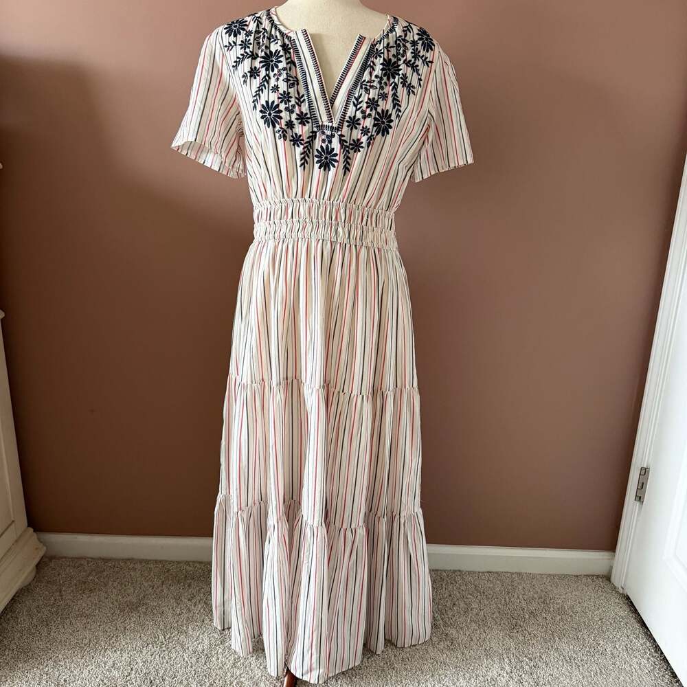 Kate & Sam Maxi Dress Embroidered Striped Red and Blue